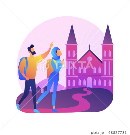 Christian pilgrimages abstract concept vector illustration. 68827781