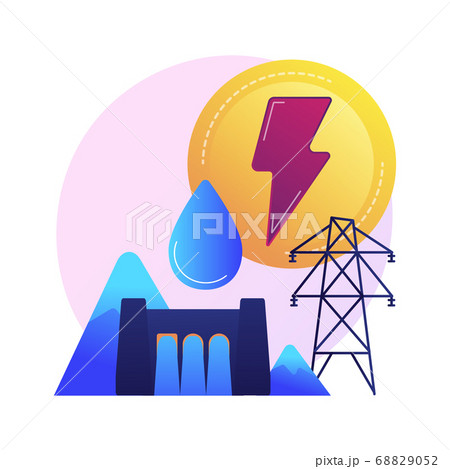 Hydroelectric power station, water mass energy using, dam and reservoir vector concept metaphor. 68829052