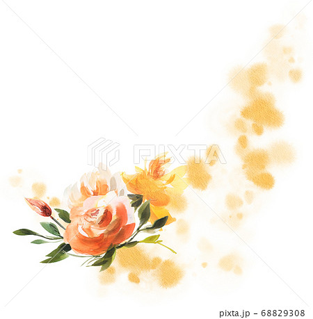 エレガントで綺麗なシームレス オレンジフラワー 花 背景 水彩 パターンのイラスト素材 6308