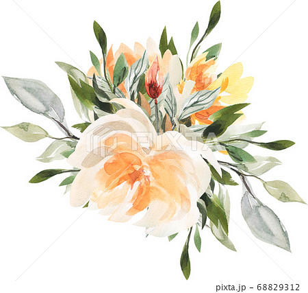 エレガントで綺麗なシームレス オレンジフラワー 花 背景 水彩 パターンのイラスト素材 6312