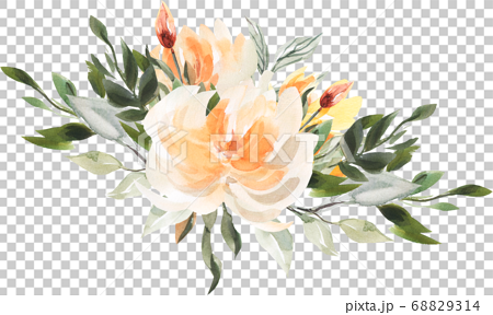 エレガントで綺麗なシームレス オレンジフラワー 花 背景 水彩 パターンのイラスト素材 6314