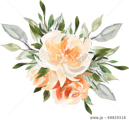 エレガントで綺麗なシームレス オレンジフラワー 花 背景 水彩 パターンのイラスト素材 6318