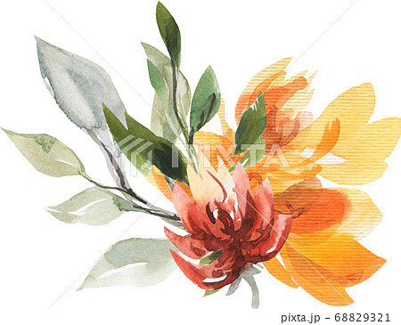 エレガントで綺麗なシームレス オレンジフラワー 花 背景 水彩 パターンのイラスト素材 6321