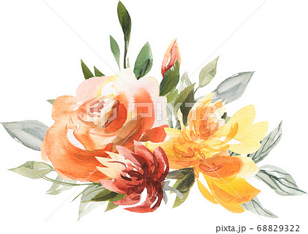 エレガントで綺麗なシームレス オレンジフラワー 花 背景 水彩 パターンのイラスト素材 6322