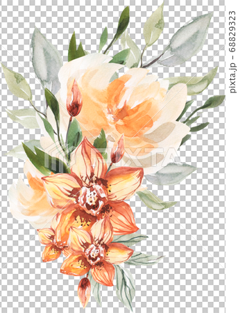 エレガントで綺麗なシームレス オレンジフラワー 花 背景 水彩 パターンのイラスト素材 6323