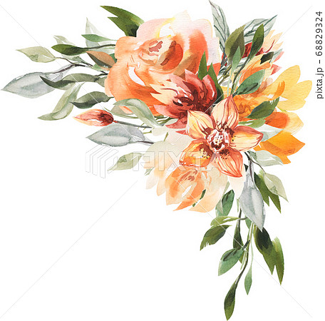 エレガントで綺麗なシームレス オレンジフラワー 花 背景 水彩 パターンのイラスト素材 6324