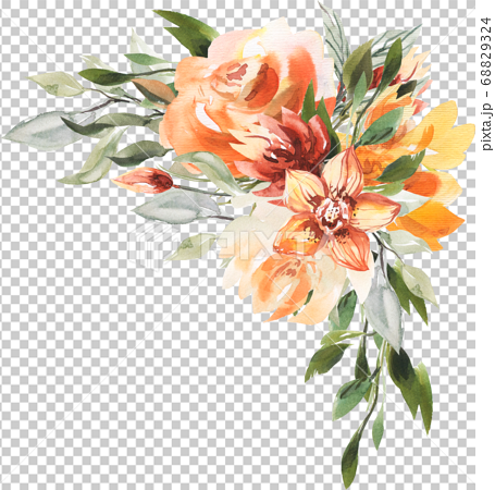 エレガントで綺麗なシームレス オレンジフラワー 花 背景 水彩 パターンのイラスト素材 6324