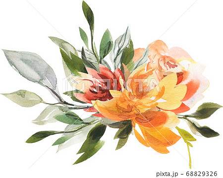 エレガントで綺麗なシームレス オレンジフラワー 花 背景 水彩 パターンのイラスト素材 6326