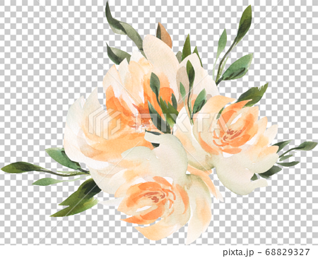 エレガントで綺麗なシームレス オレンジフラワー 花 背景 水彩 パターンのイラスト素材 6327