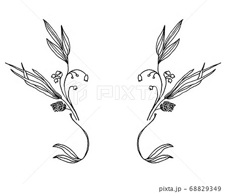 ライン　アート　線　シンプ　フラワー　ブーケ　水彩　グラデーション　テキスチャー　背景　ウェディング 68829349