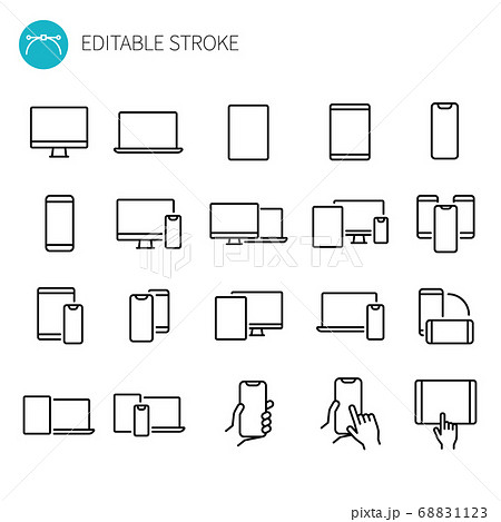 デジタルデバイスのラインアイコンセットのイラスト素材