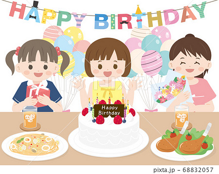 誕生日会 お祝いをする子どもたちのイラスト 女の子のイラスト素材 6057