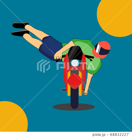 Motorcycle stunt riding. Moto rider making a stunt on his motorbike.Cartoon vector illustration. Extreme style. Motorcycle stunt riding. Moto rider making a stunt on his motorbike.Cartoon vector illustration. Extreme style. 68832227