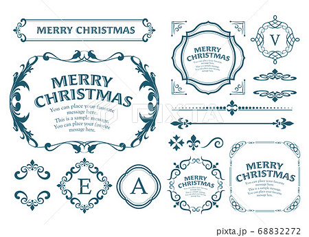 クリスマスのフレームセット リースのデザイン オーナメントや装飾デザインのイラスト素材 6272