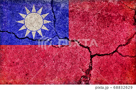 汚れた国旗イラスト ひび割れたコンクリートの壁 台湾のイラスト素材 6629