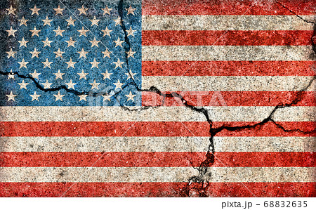 汚れた国旗イラスト ひび割れたコンクリートの壁 アメリカ 米国 Usaのイラスト素材 6635