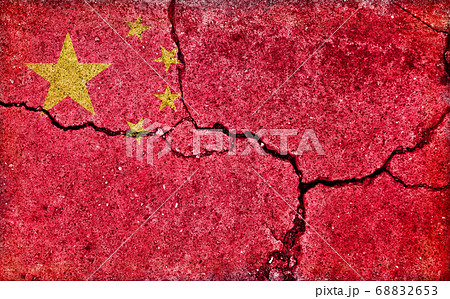 汚れた国旗イラスト ひび割れたコンクリートの壁 中国 中華人民共和国のイラスト素材 6653