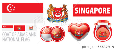 Vector set of the coat of arms and national flag of Singapore 68832919