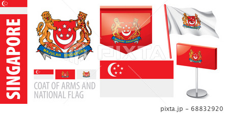 Vector set of the coat of arms and national flag of Singapore 68832920