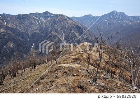 足尾　太平山南西尾根中腹から見る渡良瀬川源流の山々 68832929