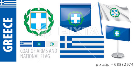 Vector set of the coat of arms and national flag of Greece 68832974