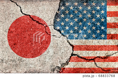 国際紛争 政治対立 汚れた国旗イラスト 日本 Vs アメリカ Usa ひび割れコンクリートのイラスト素材 6768