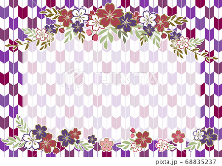 大正ロマン風メッセージカード桜飾り 紫半透明のイラスト素材