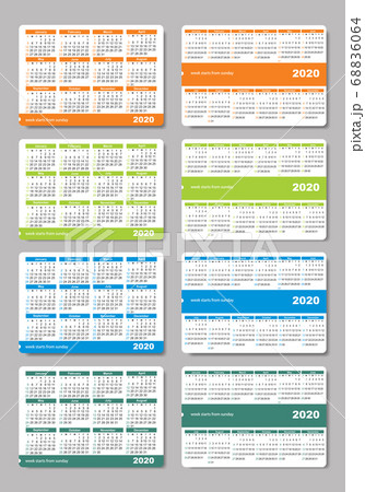 2020 vector calendar. Week starts from Sunday. Calendars of different colors 68836064