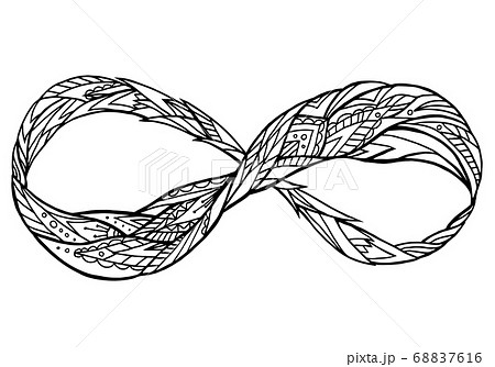 Black and white illustration of the sign of eternity with a boho pattern. Doodle element 68837616