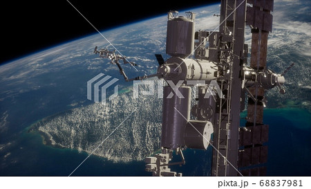 8K Earth and outer space station iss 68837981