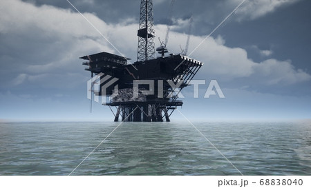 Large Pacific Ocean offshore oil rig drilling 68838040