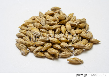 Natural dry barley malt on white background. Natural dry barley malt on white background. 68839089