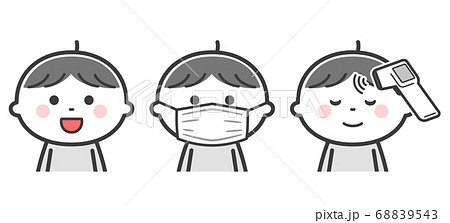 笑う マスクをつける 検温をする 男の子セット 2色のイラスト素材 6543