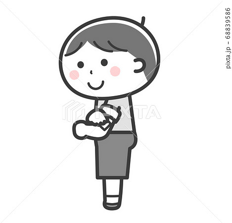 予防接種 注射のあと腕を押さえる男の子 2色のイラスト素材 6586