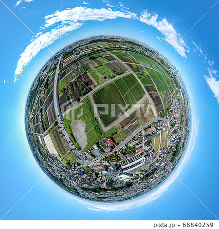 空撮　360度カメラで撮影した見沼田んぼ 68840259