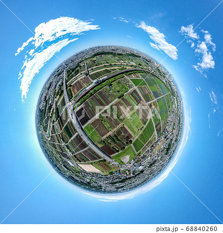 空撮 360度カメラで撮影した見沼田んぼ 空撮 360度カメラで撮影した見沼田んぼ 68840260