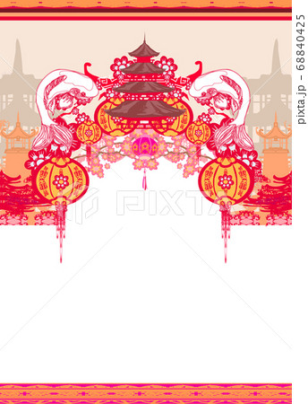 japanese koi and ancient building - decorative 68840425