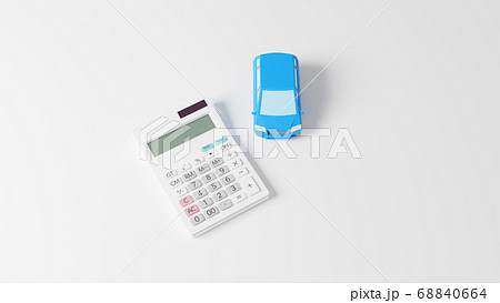 平面上に置かれた自動車のおもちゃと電卓のCGによるフォトリアルなイラスト 平面上に置かれた自動車のおもちゃと電卓のCGによるフォトリアルなイラスト 68840664