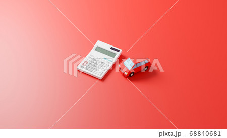平面上に置かれた自動車のおもちゃと電卓のCGによるフォトリアルなイラスト 平面上に置かれた自動車のおもちゃと電卓のCGによるフォトリアルなイラスト 68840681