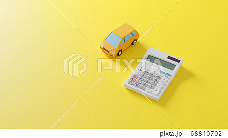 平面上に置かれた自動車のおもちゃと電卓のCGによるフォトリアルなイラスト 68840702