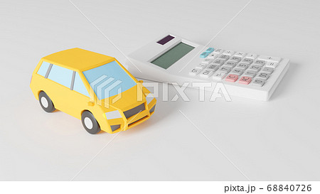 平面上に置かれた自動車のおもちゃと電卓のCGによるフォトリアルなイラスト 68840726