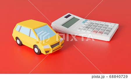 平面上に置かれた自動車のおもちゃと電卓のCGによるフォトリアルなイラスト 68840729