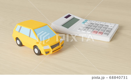 平面上に置かれた自動車のおもちゃと電卓のCGによるフォトリアルなイラスト 68840731