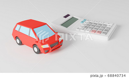 平面上に置かれた自動車のおもちゃと電卓のCGによるフォトリアルなイラスト 68840734