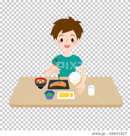 A scene of boys eating rice - Stock Illustration [68841827] - PIXTA