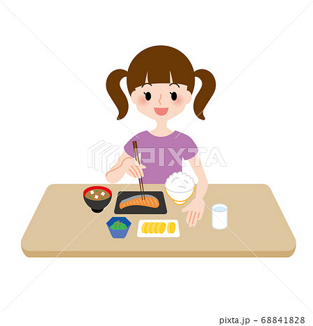女の子がご飯を食べるシーンのイラスト素材 6418