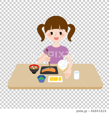 女の子がご飯を食べるシーンのイラスト素材 68841828 Pixta