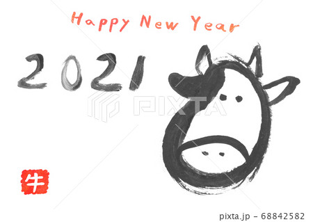 丑年 正月 水墨 年賀状 2021年 丑年 正月 水墨 年賀状 2021年 68842582
