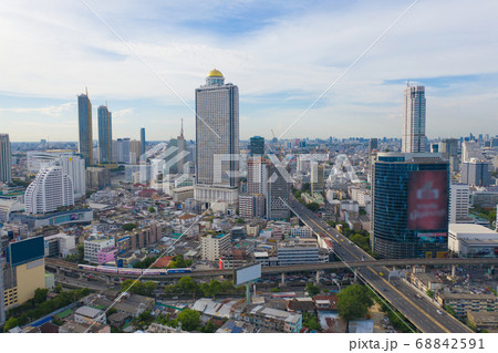Aerial view of Bangkok Downtown Skyline with road 68842591