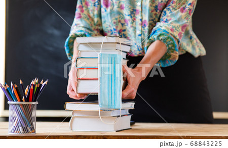 back to school concept during covid - pile of back to school concept during covid - pile of 68843225